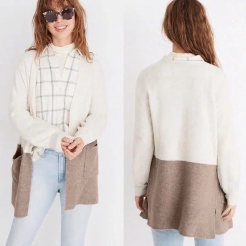 Madewell Cream and Taupe Two-Tone Open Cardigan